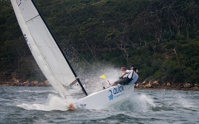Sam Mackay from the Royal Port Nicholson Yacht Club,  Wellington, New Zealand,  sailing yesterday's strong southerly winds of day one of the Hardy Cup. © Raoul de Ferranti